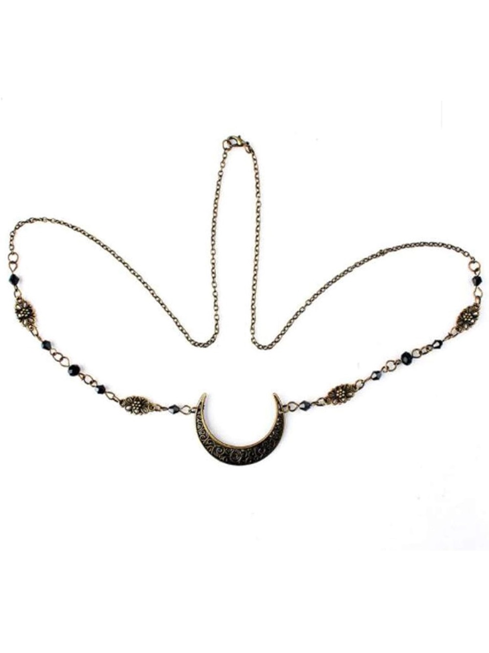 Aimimier Viking Crystal Head Moon Circlet Headpiece Crescent (Retro Gold)